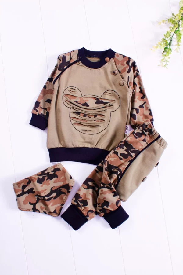 Kamuflaj Desenli 3'lü Erkek Bebek Takımı