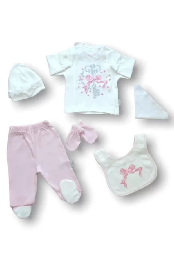 Kanaviçe Nakışlı  5li Zıbın Takımı Hastane Çıkışı Pembe