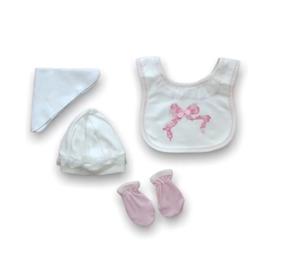 Kanaviçe Nakışlı %100 Cotton Antibakteriyel 5li Zıbın Takımı Hastane Çıkışı - Görsel 3