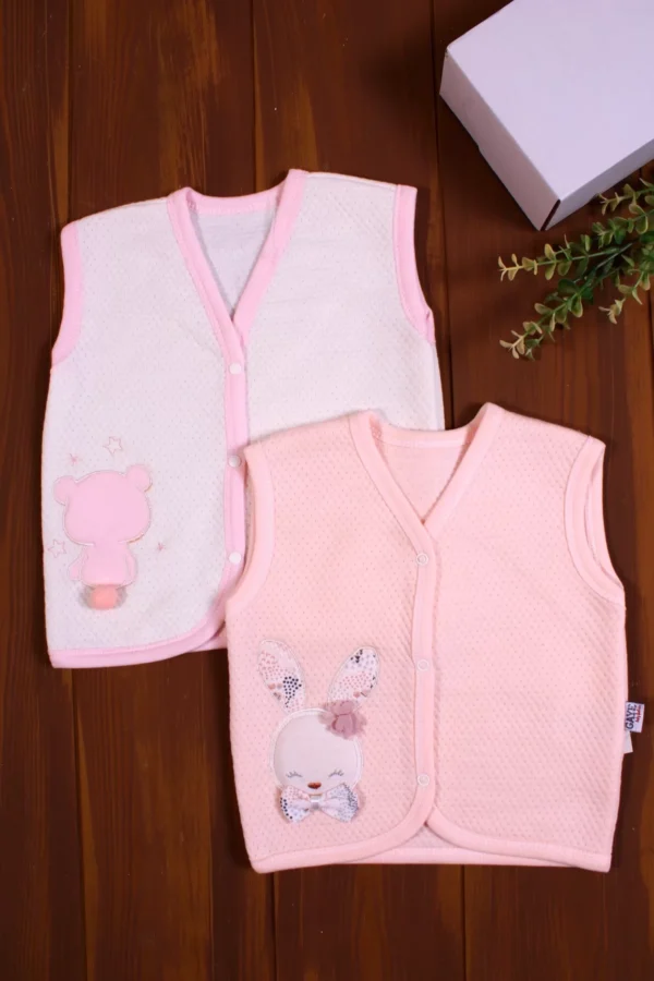 Kapitone Nakışlı Kız Bebek Yeleği 2'li Paket