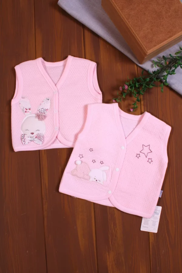 Kapitone Nakışlı Kız Bebek Yeleği 2'li Paket
