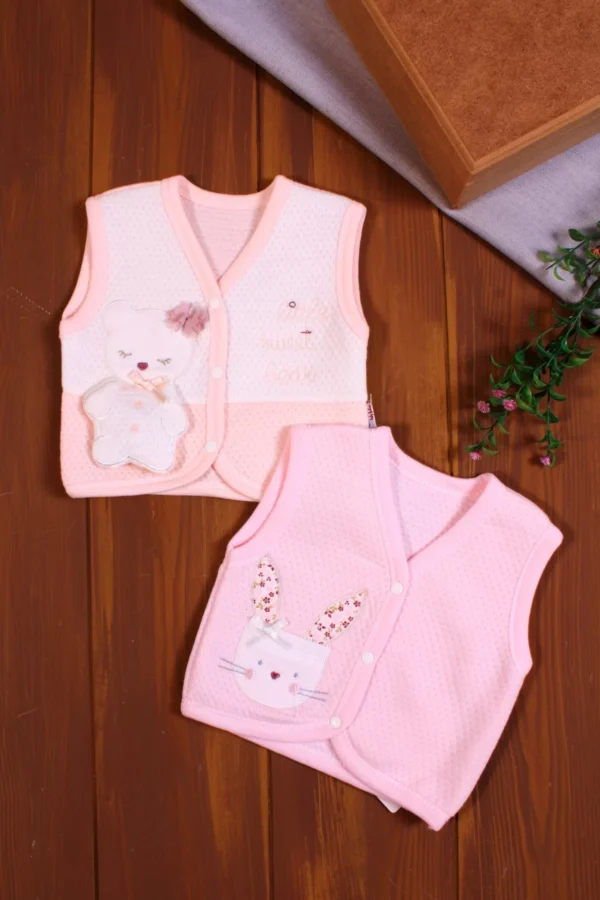 Kapitone Nakışlı Kız Bebek Yeleği 2'li Paket