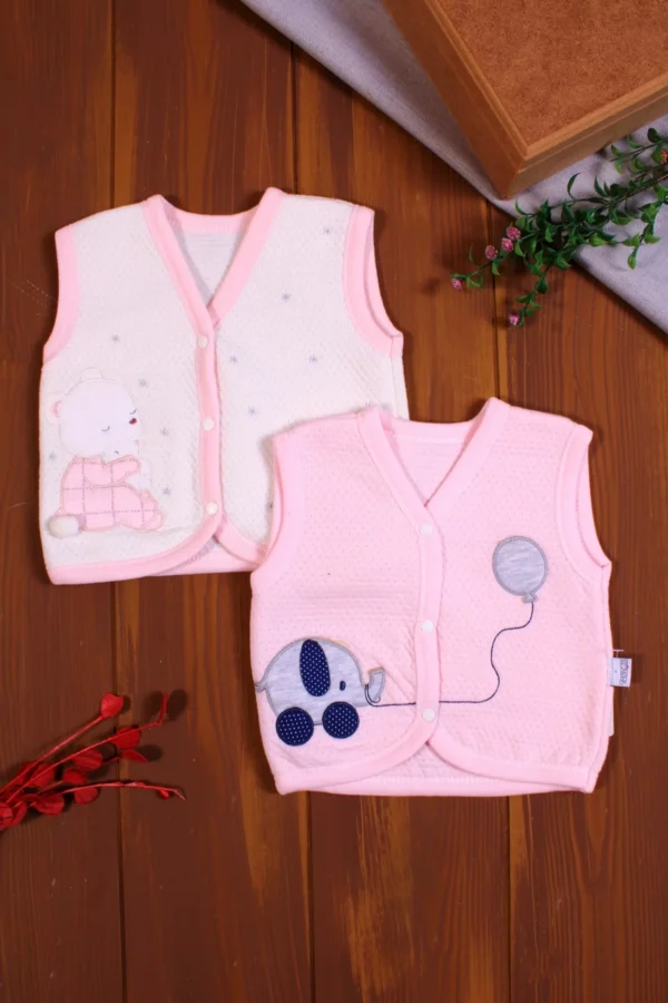 Kapitone Nakışlı Kız Bebek Yeleği 2'li Paket