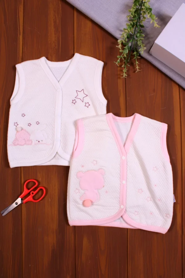 Kapitone Nakışlı Kız Bebek Yeleği 2'li Paket