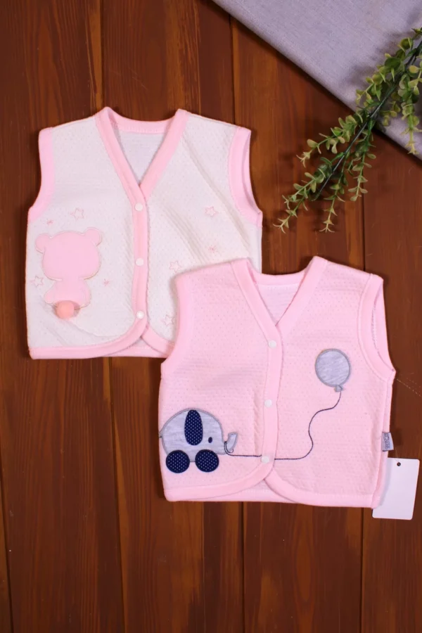 Kapitone Nakışlı Kız Bebek Yeleği 2'li Paket