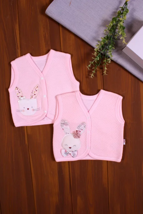 Kapitone Nakışlı Kız Bebek Yeleği 2'li Paket