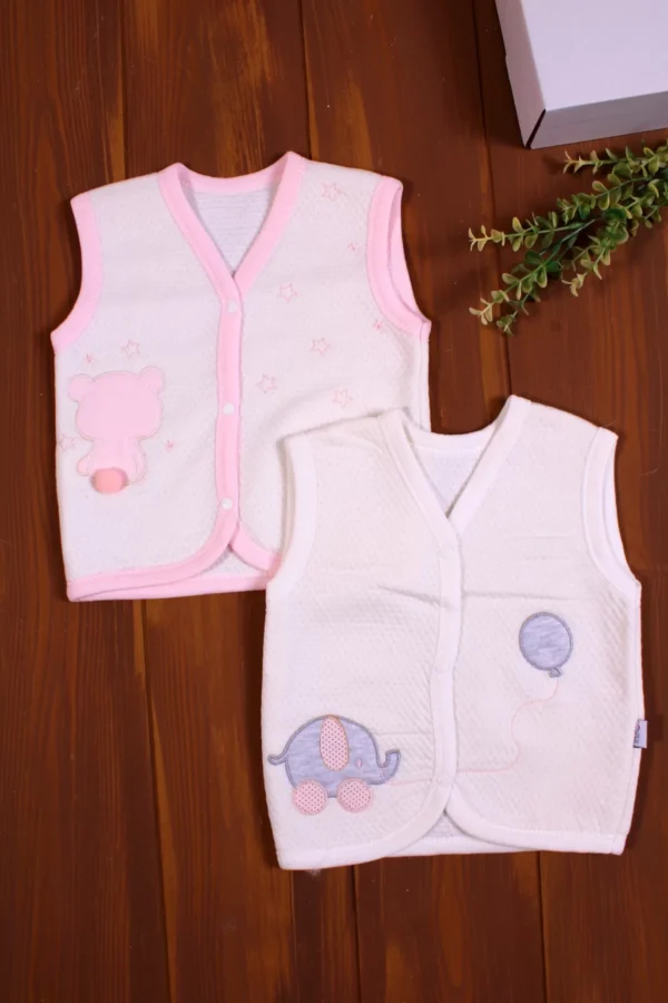 Kapitone Nakışlı Kız Bebek Yeleği 2'li Paket