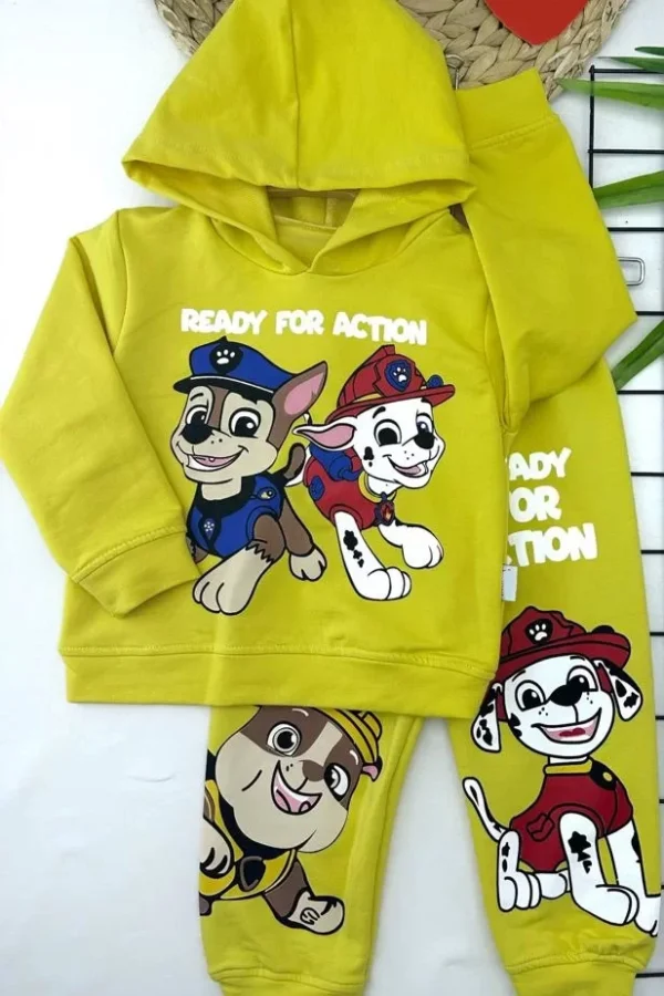 Kapşonlu Baskılı Sweatli Uzun Kollu 2li Kız Erkek Bebek Çocuk Takımı