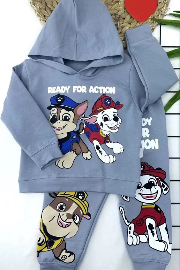 Kapşonlu Baskılı Sweatli Uzun Kollu 2li Kız Erkek Bebek Çocuk Takımı