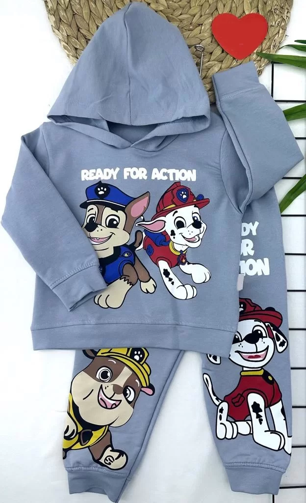 Kapşonlu Baskılı Sweatli Uzun Kollu 2li Kız Erkek Bebek Çocuk Takımı