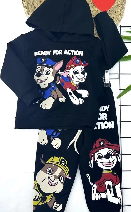 Kapşonlu Baskılı Sweatli Uzun Kollu 2li Kız Erkek Bebek Çocuk Takımı