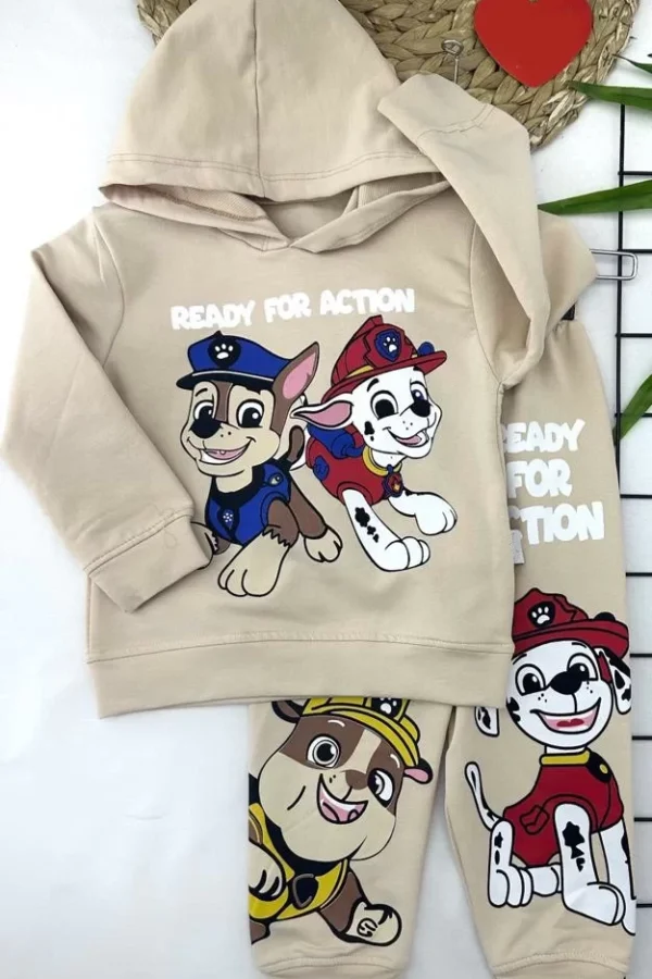 Kapşonlu Baskılı Sweatli Uzun Kollu 2li Kız Erkek Bebek Çocuk Takımı