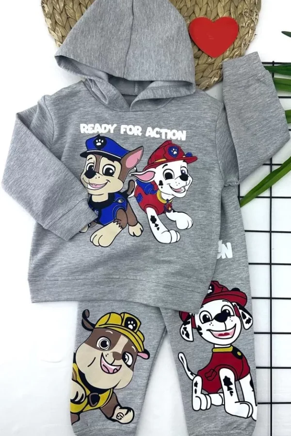 Kapşonlu Baskılı Sweatli Uzun Kollu 2li Kız Erkek Bebek Çocuk Takımı