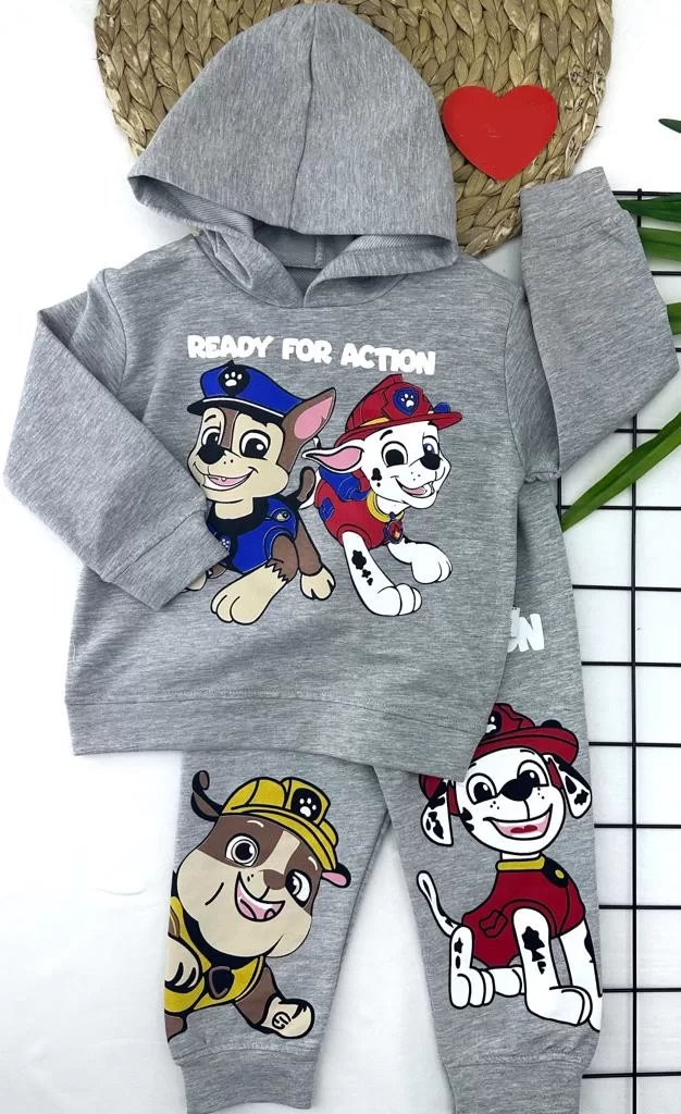 Kapşonlu Baskılı Sweatli Uzun Kollu 2li Kız Erkek Bebek Çocuk Takımı