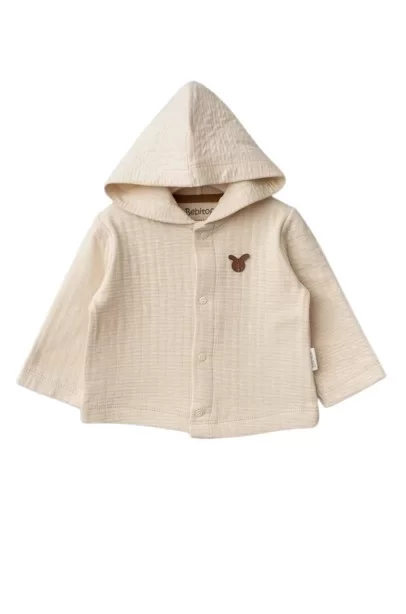 Kapüşonlu Bebek Hırka Açık Bej