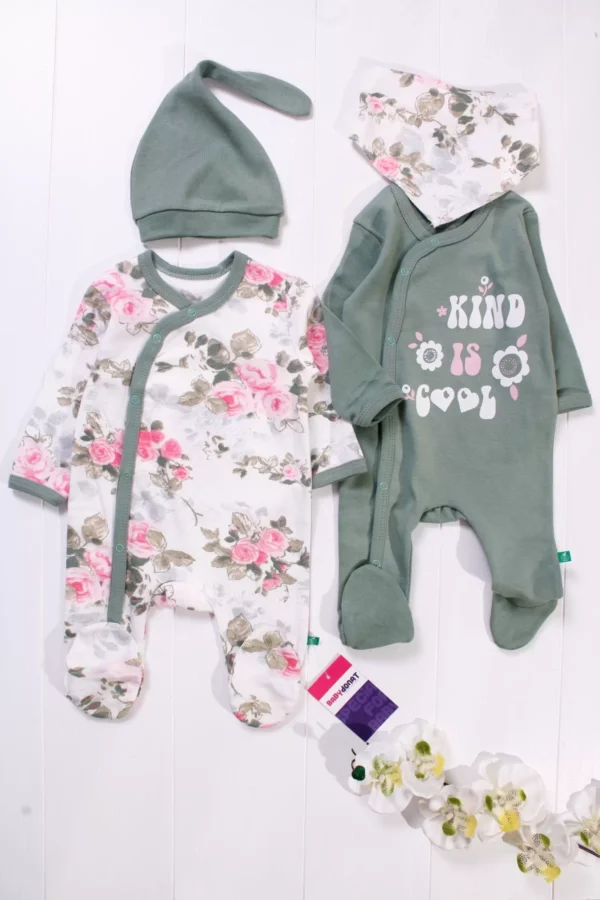 Kind İs Cool Desenli Nakışlı Kız Bebek 4'lü Tulum Seti