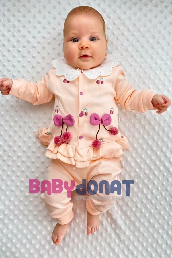 Kiraz Aksesuarlı % 100 Pamuk 3'lü Kız Bebek Takım