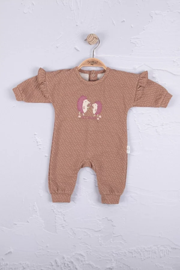 Kirpi Nakışlı % 100 Pamuk Kız Bebek Tulum