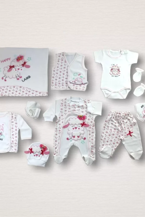 Kıvırcık Kuzu Nakışlı  10lu Zıbın Takımı Hastane Çıkışı Ekru