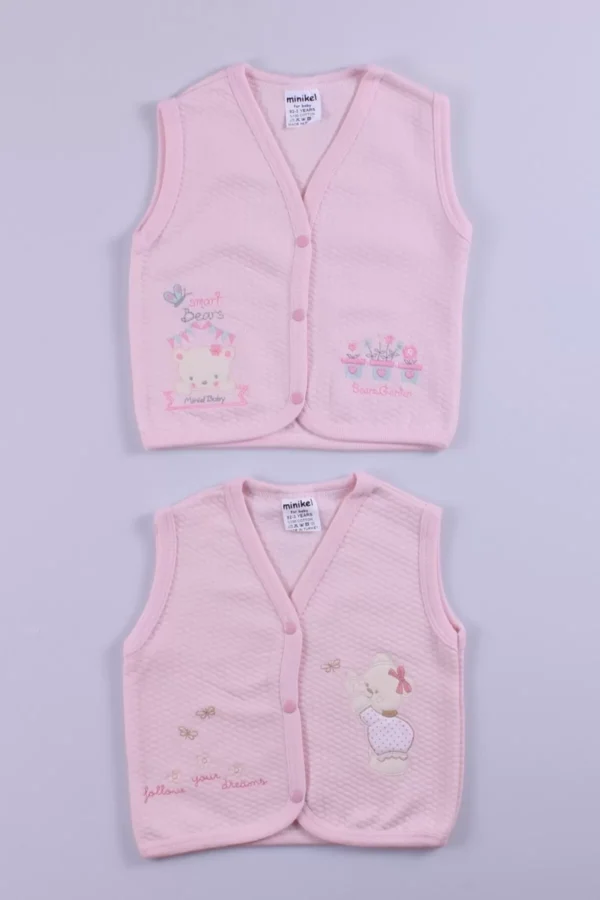 Kız Bebek Pembe Nakışlı Kapitone 2'li Yelek