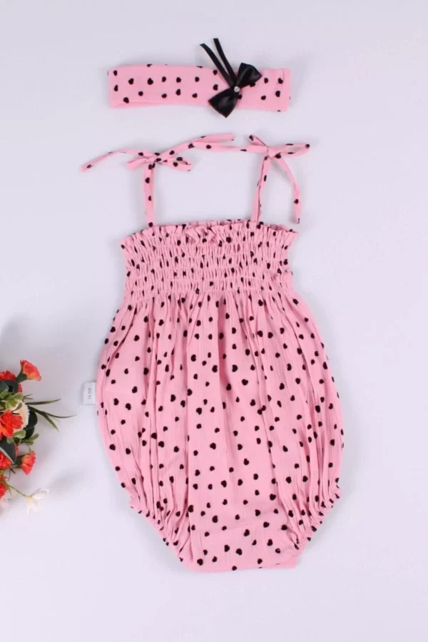 Kız Bebek Pembe Puantiyeli Askılı Body