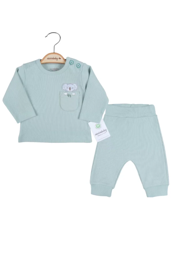 Koala Cep Nakışlı Omuzdan Düğmeli % 100 Pamuk Erkek Bebek Takım