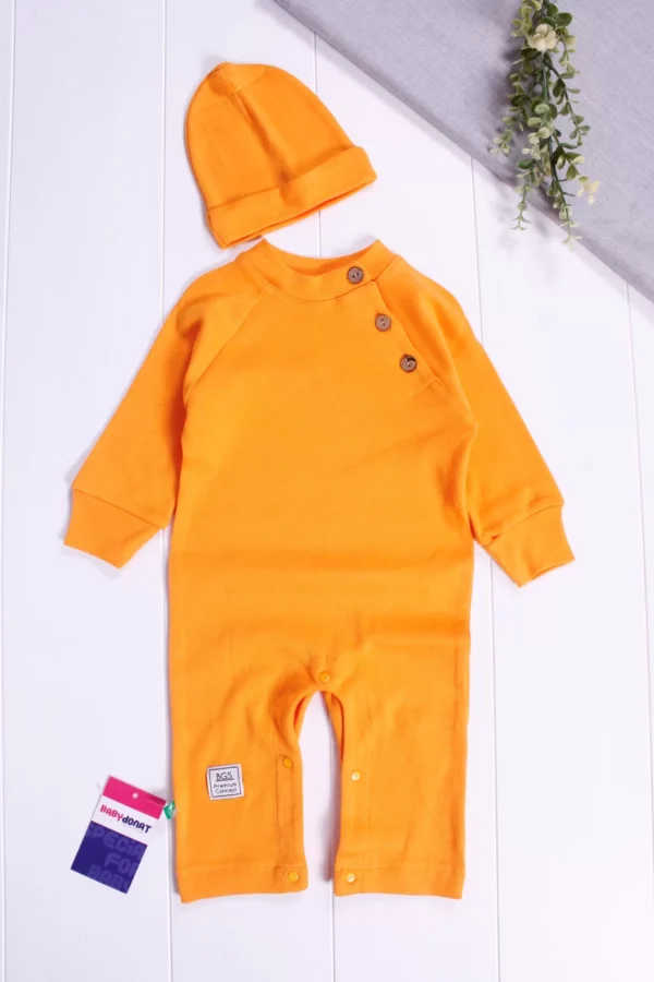 Kollu Düğme Detaylı Unısex Bebek Tulumu