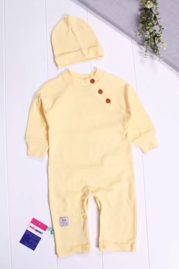 Kollu Düğme Detaylı Unısex Bebek Tulumu
