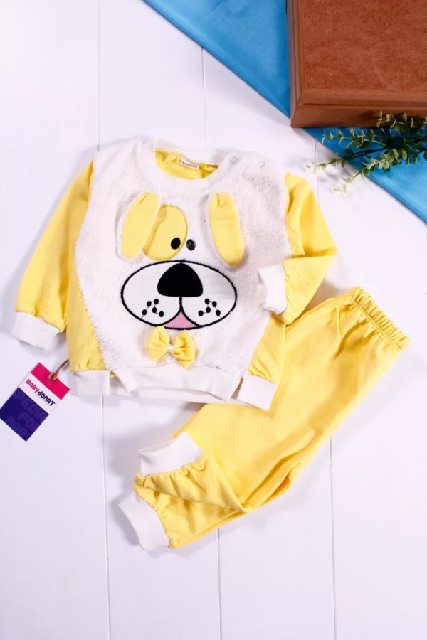 Köpek Nakışlı Kulaklı 2'li Erkek Bebek Takımı