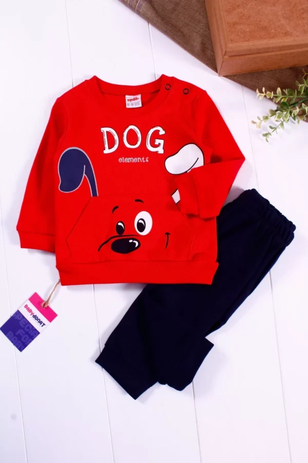 Kulaklı Dog Desenli Cepli 2'li Erkek Bebek Takımı