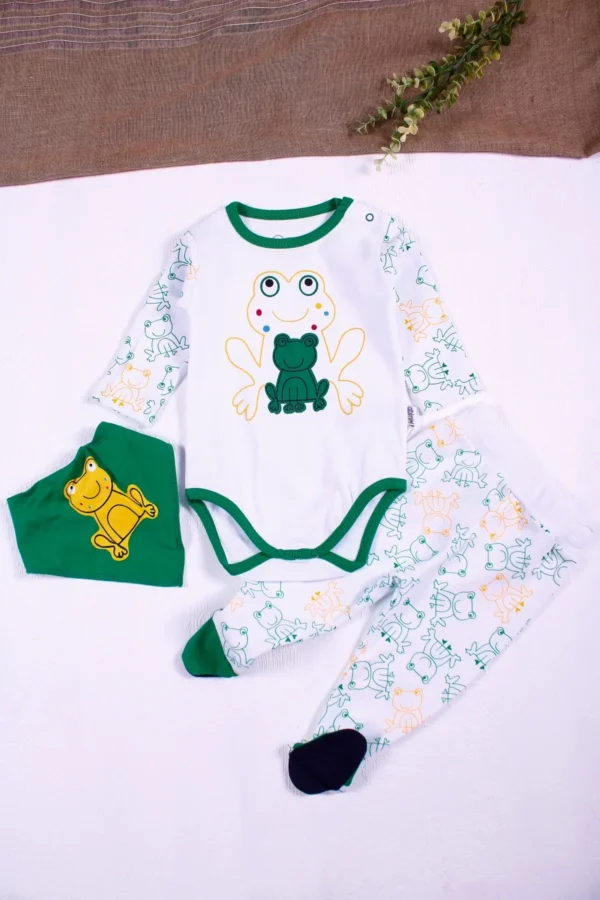 Kurbağa Desenli 3'lü Uzun Kol Body Seti
