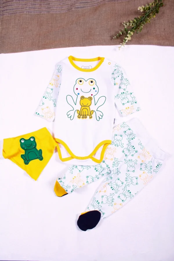 Kurbağa Desenli 3'lü Uzun Kol Body Seti