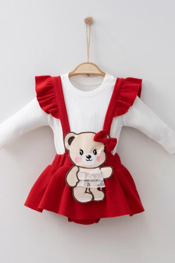 Kurdaleli Ayıcık Askılı 2'li Kız Bebek Takımı