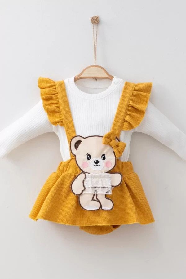 Kurdaleli Ayıcık Askılı 2'li Kız Bebek Takımı