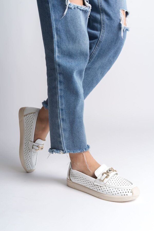 LILY Bağcıksız Ortopedik Rahat Taban Kalp Desenli Kadın Babet Ayakkabı  CKT - Beyaz