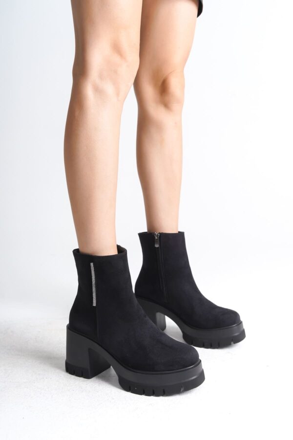 LISSE Fermuarlı Ortopedik Taban Kalın Topuklu Süet Kadın Bot SST - Siyah