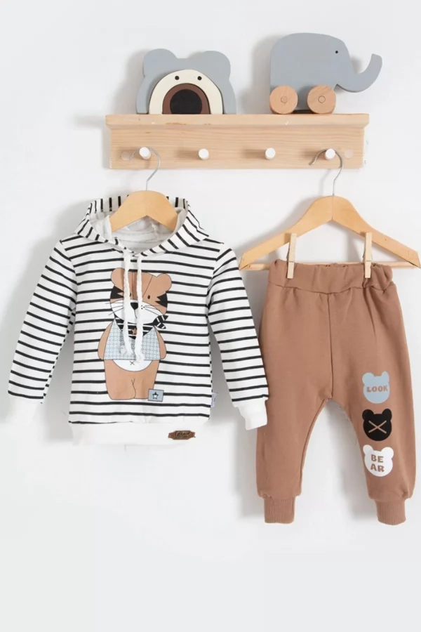 Look Bear 2'li Kapişonlu Erkek Bebek Takım
