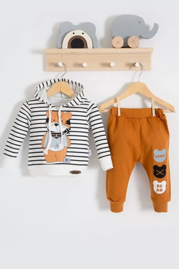 Look Bear 2'li Kapişonlu Erkek Bebek Takım