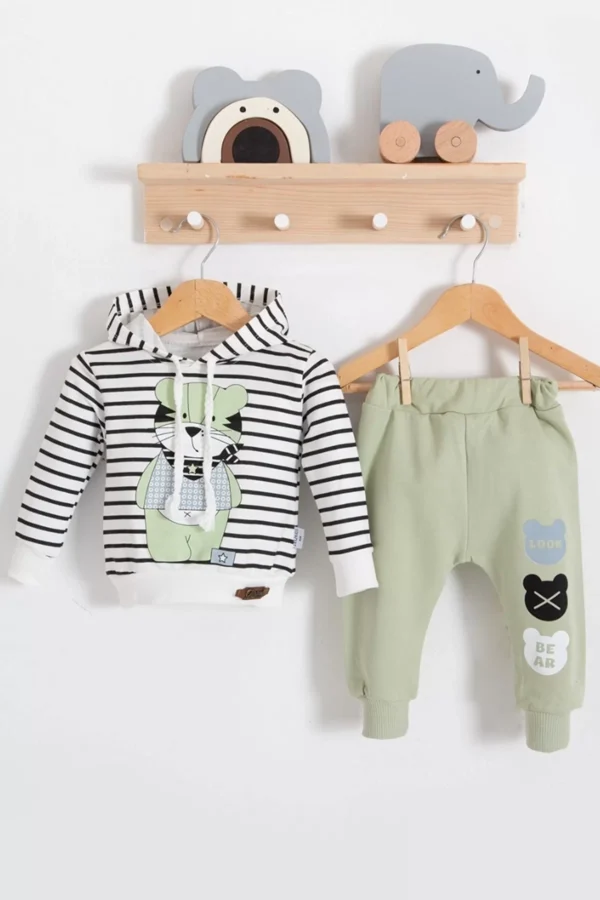 Look Bear 2'li Kapişonlu Erkek Bebek Takım