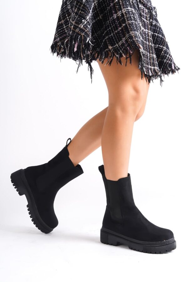 LORA Bağcıksız Lastikli Süet Ortopedik Taban Kadın Bot SST - Siyah