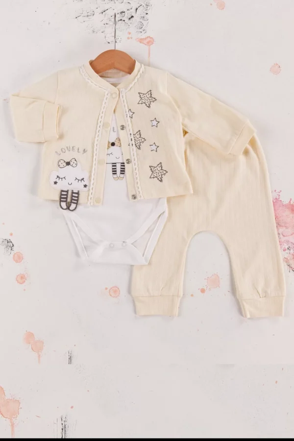 Lovely Yıldız Desenli 3'lü Hırkalı Kız Bebek Takım