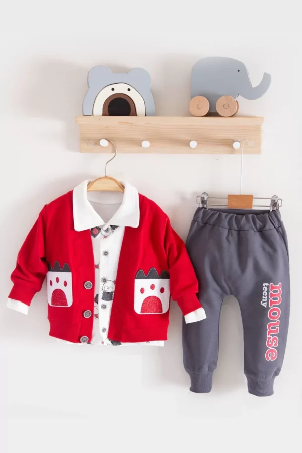 Mause Gömlek Yakalı 3'lü Erkek Bebek Takımı