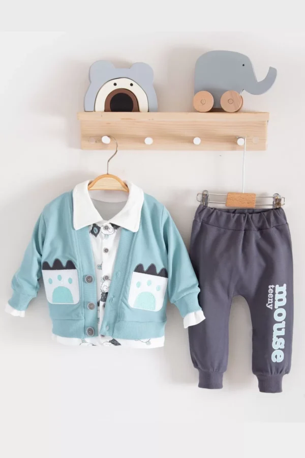 Mause Gömlek Yakalı 3'lü Erkek Bebek Takımı