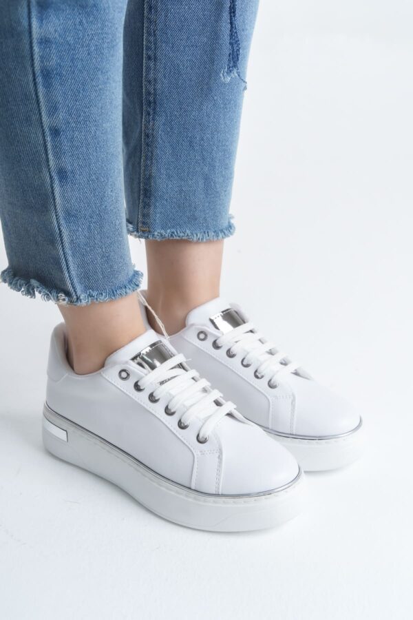 MINA Bağcıklı Ortopedik Taban Kadın Sneaker Spor Ayakkabı  CBT - Beyaz/Gümüş