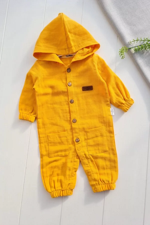 Müslin Kumaş Çift Cepli % 100 Pamuklu Erkek Bebek Tulumu