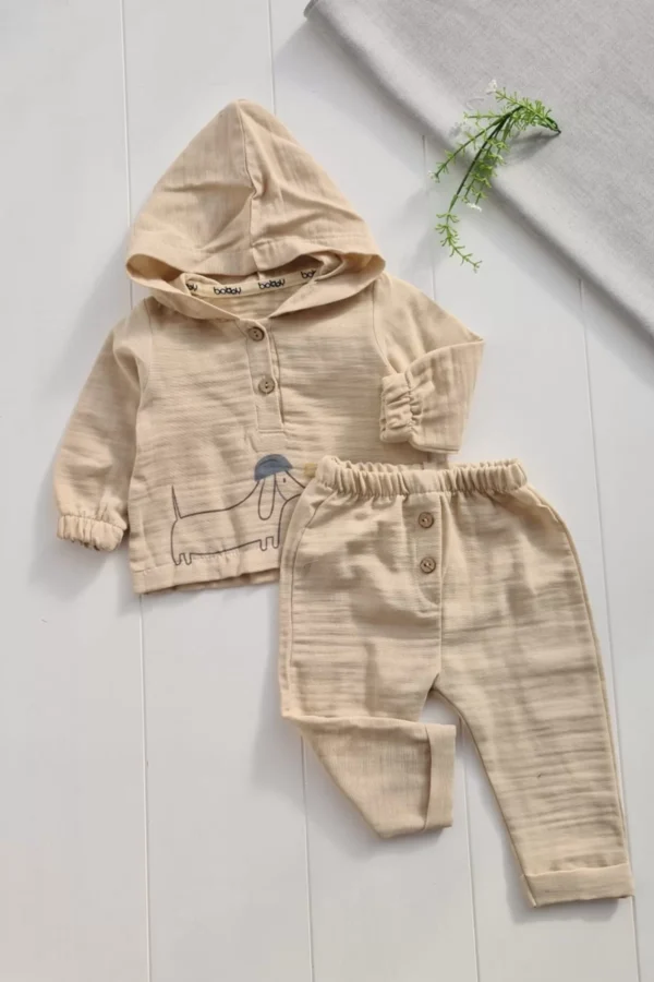 Müslin Kumaş Long Dog Desenli Pamuklu Erkek Bebek Takımı