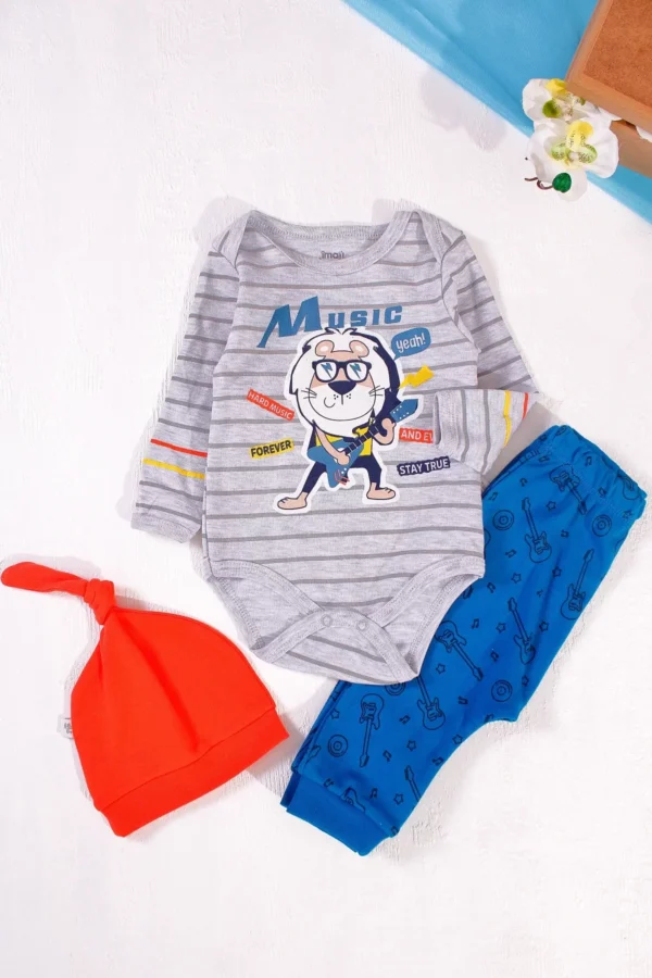 Müzik Desenli 3'lü Erkek Bebek Takımı