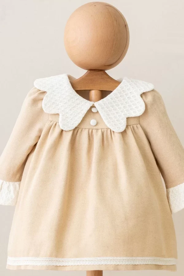 Dantel Kız Yakalı Elbise  Hardal