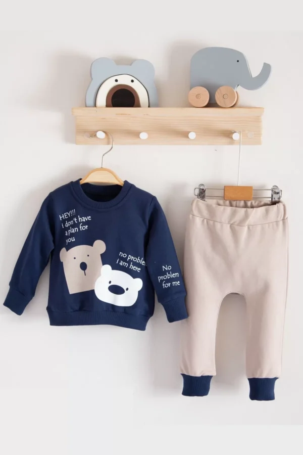 No Problem Yazılı Bear Desenli 2'li Erkek Bebek Takımı