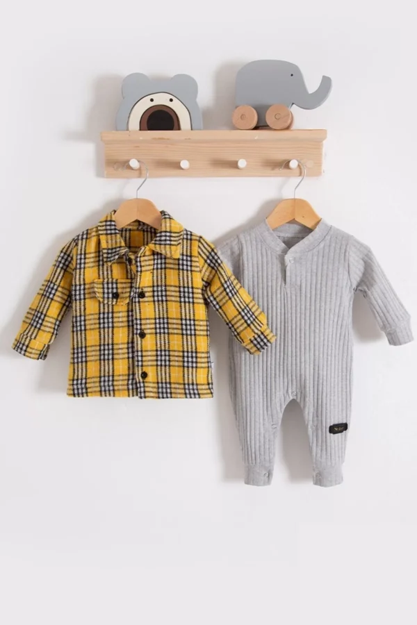 Oduncu Gömlekli Tulumlu 2'li Erkek Bebek Takımı